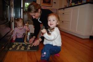 Lydia, me, and Hadley making chocolate chip cookies