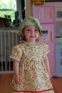 Hadley in her pretty (backwards) dress, plus Lydia's hat