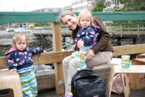 Lydia, me, and Hadley eating lunch on the pier
