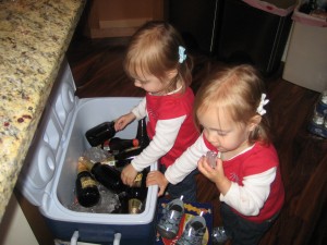 True to form, the girls had lots of fun playing in the party cooler (H and L)
