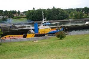 Big fishing boat going through the Locks