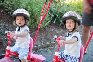 Hadley and Lydia on their new trikes