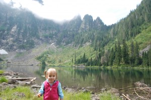 Little Girl, Big Mountains, Big Alipine Lake Little Girl, Big Mountains, Big Alipine Lake