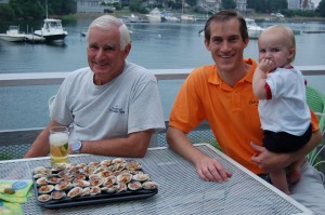 My dad, Truman, and Alden (the shucking crew)