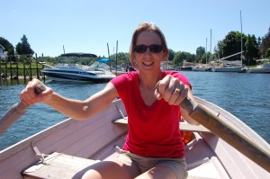 Nisa rowing the tin tub