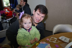 Hadley and Allan making a bunny picture frame